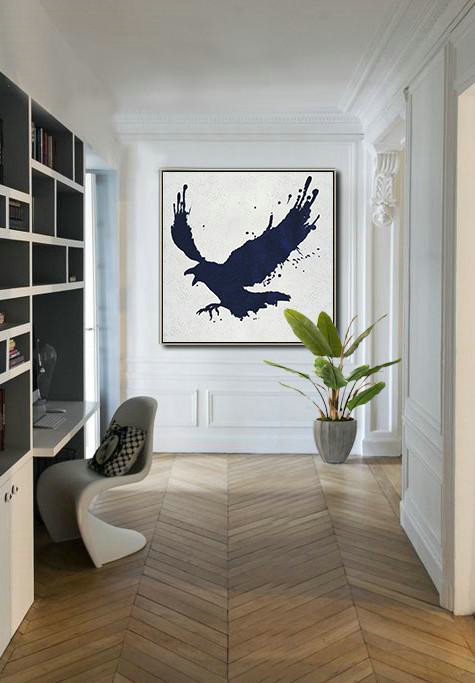 Original Abstract Painting Extra Large Canvas Art,Hand Painted Navy Minimalist Painting On Canvas,Size Extra Large Abstract Art